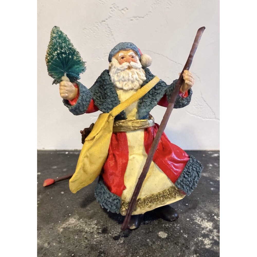 Kurt Adler Old World Santa Fabric Mache Figurine – 7” Tall Christmas Decor VTG